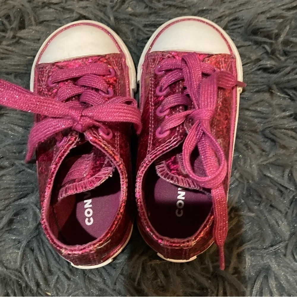 Girls Pink Glitter Converse Sneakers